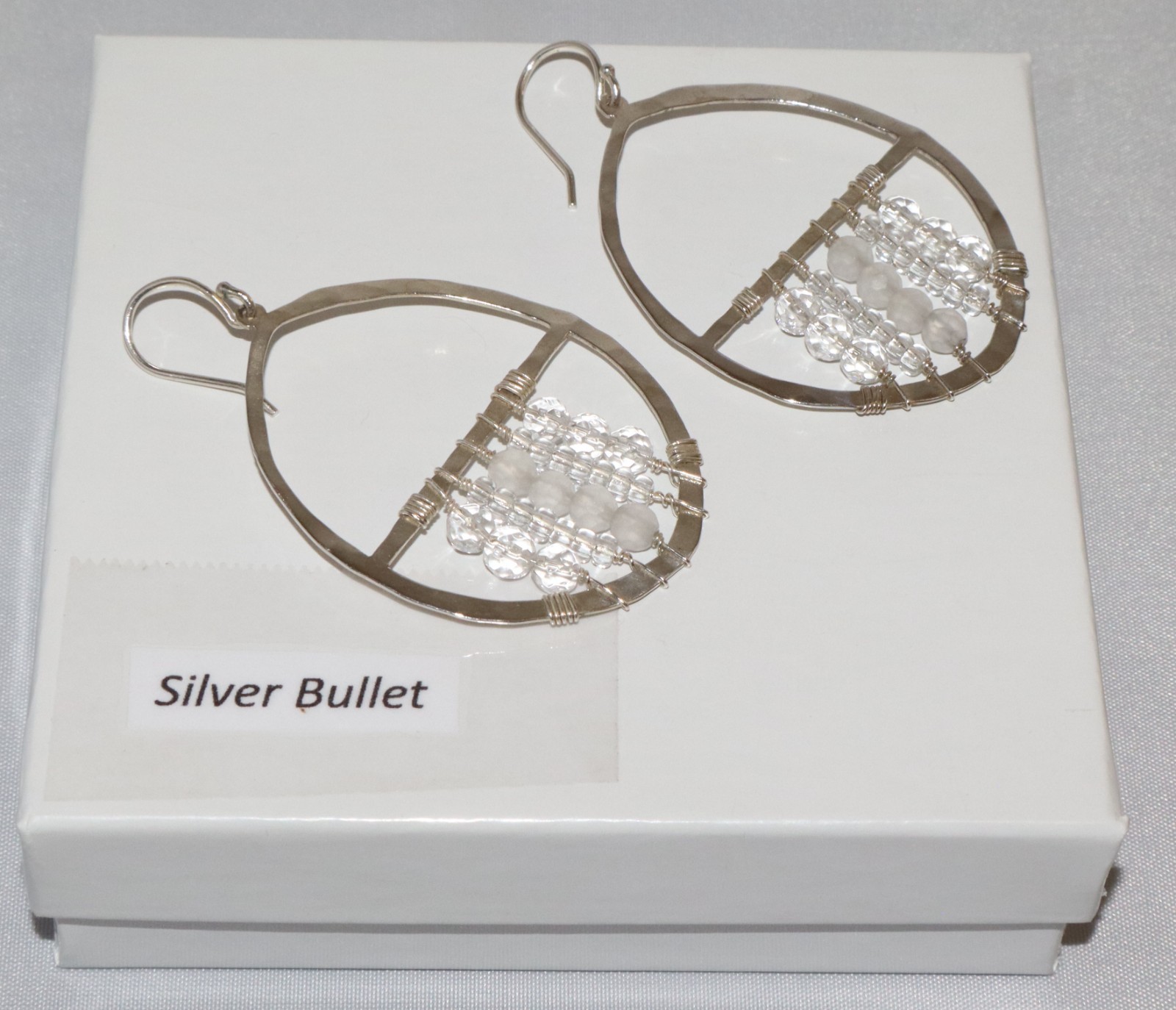 Silpada Sterling Silver Crystal Bead Open Hoop Dream Catcher Earrings W2364