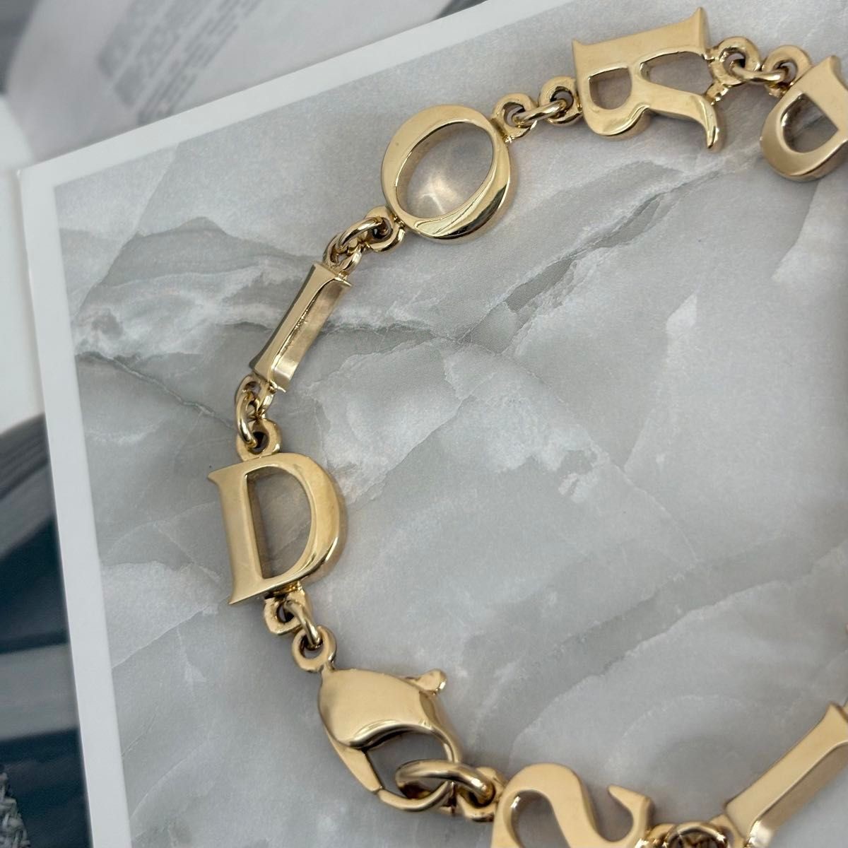 Christian Dior Paris Logo Chain Bracelet Gold Tone 19.5cm Accessory w/Box
