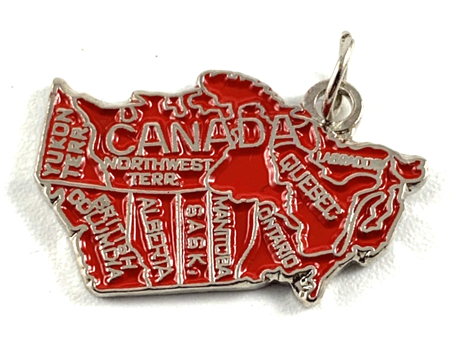 Canada Silver Plate Charm | Red | 7/8″ x 1/2″ | New Old Stock | Very Nice