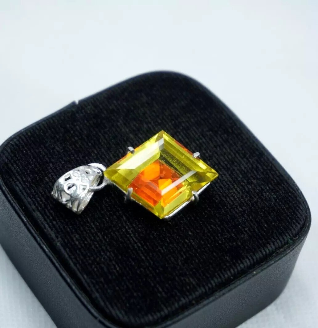 Unheated Fancy Natural 35 Ct Bi-Color Pitambari Sapphire 925 Silver Pendant Gem