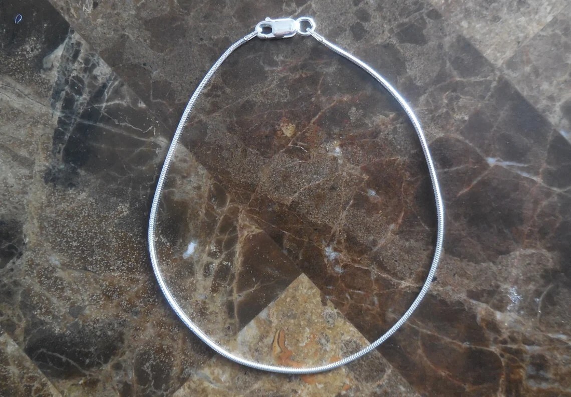 925 Sterling Silver Round Snake Chain Bracelet Anklet – 030 Gauge – 1.3 MM