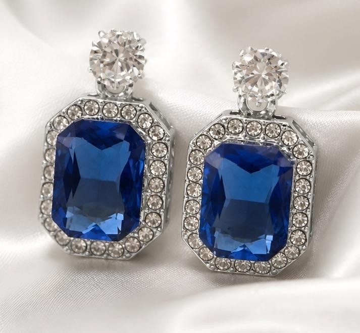 NEW DANGLING STUD EARRINGS SQUARE ACRYLIC STONE & CRYSTALS SELECT COLOR