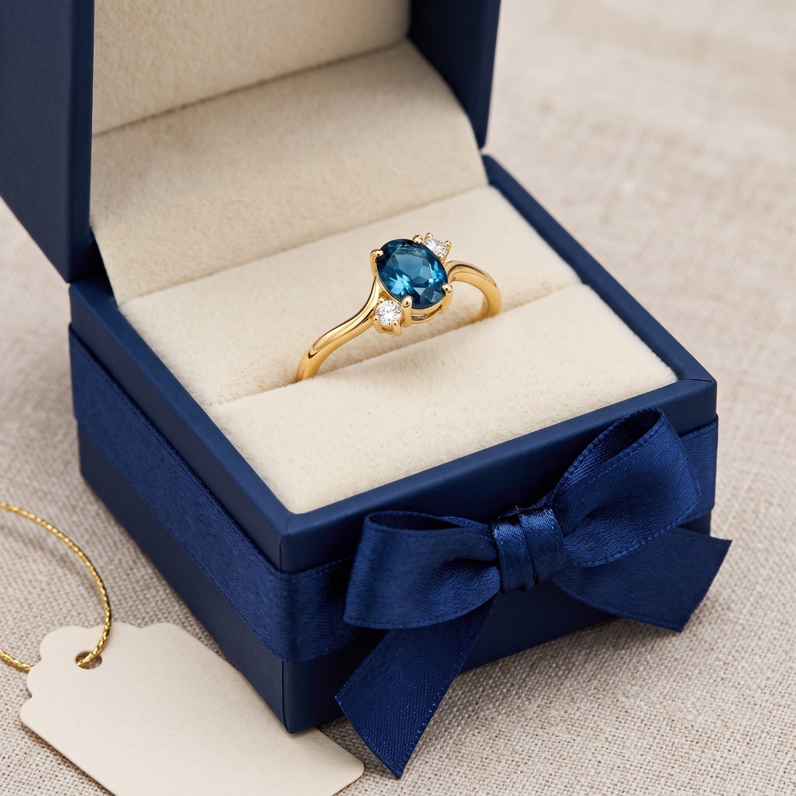 Natural London Blue Topaz Cluster Ring, 14k Yellow Gold Dainty Minimal Band Ring