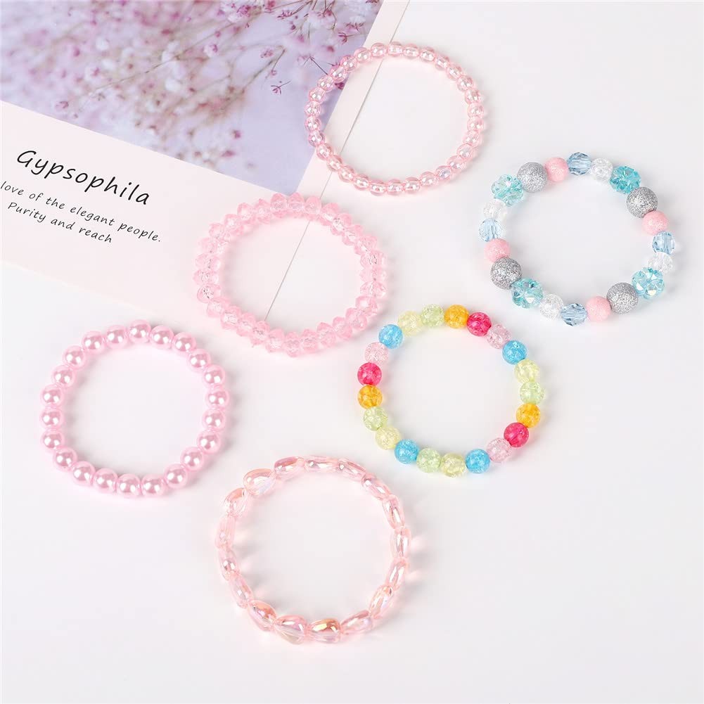 Pulseras elásticas cuentas, pulsera amor rosa, conjunto de bisutería para niñas