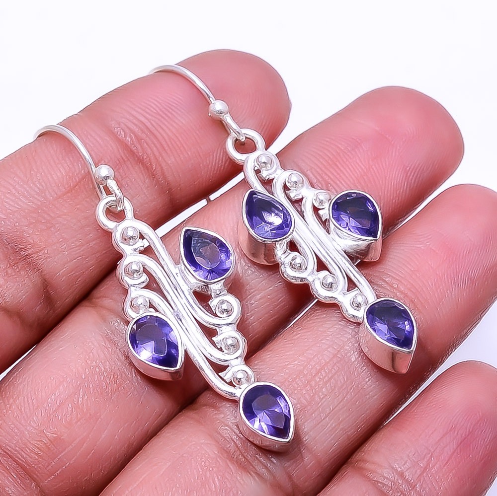 Iolite 925 Sterling Silver Handmade Handmade Earring 1.95″ E16, Christmas Gift