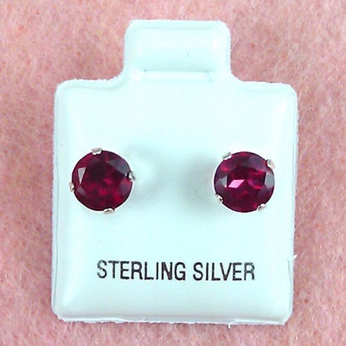 Sterling Silver – 6mm Round CZ simulated Ruby Stud Earrings (SE354)