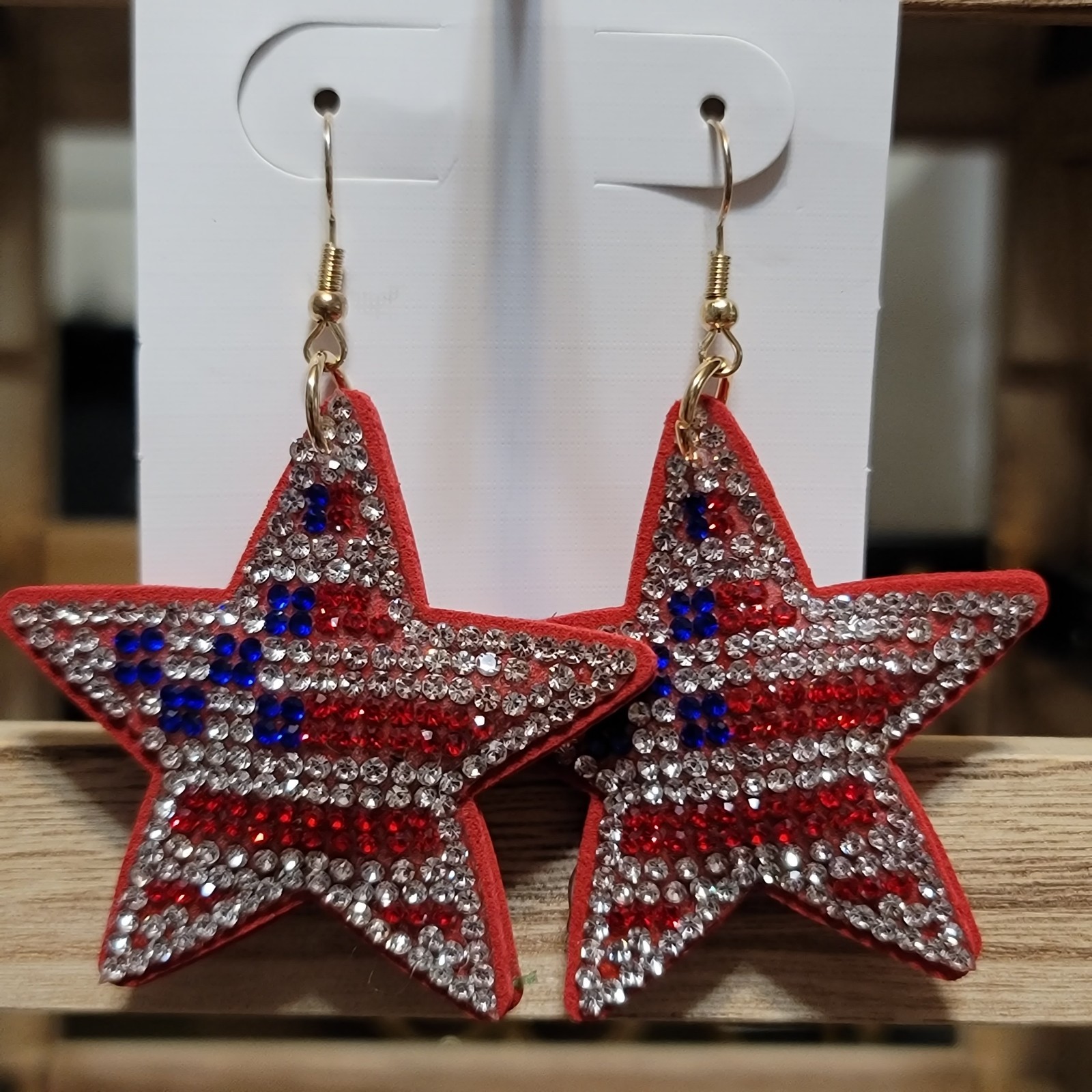 Patriotic Pillow-style Dangle Star Fashion Earrings USA Red White Blue
