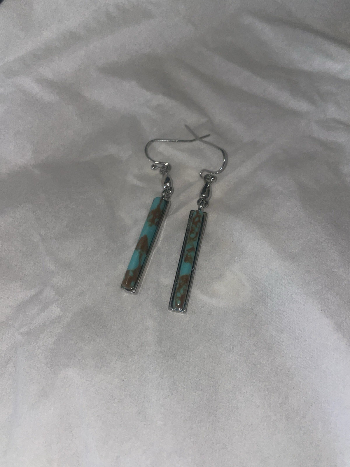 Natural Turquoise 1.2” Dangle Bar Earrings Silver Plated Alloy