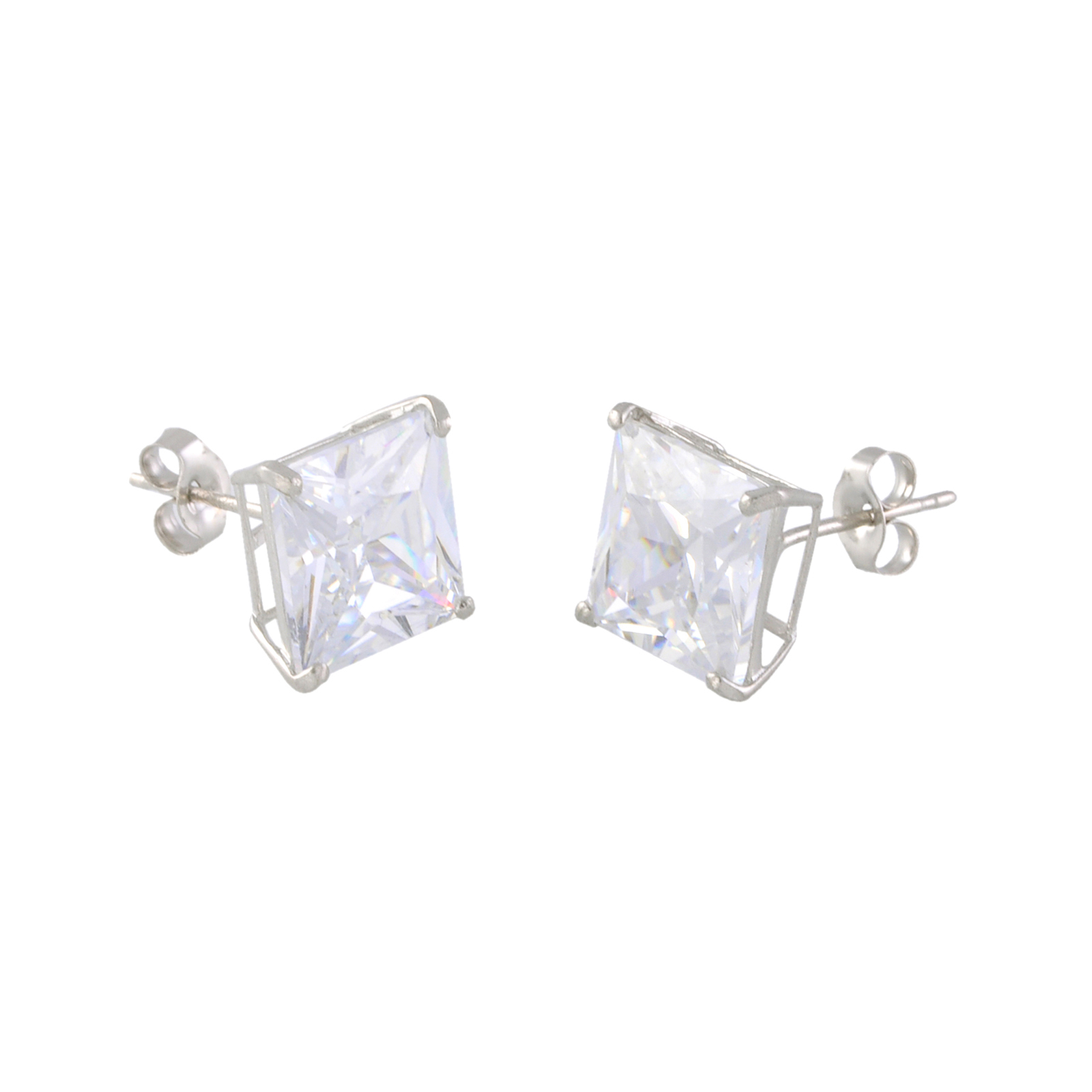 14k White Gold Square CZ Cubic Zirconia Stud Earrings – Basket Setting