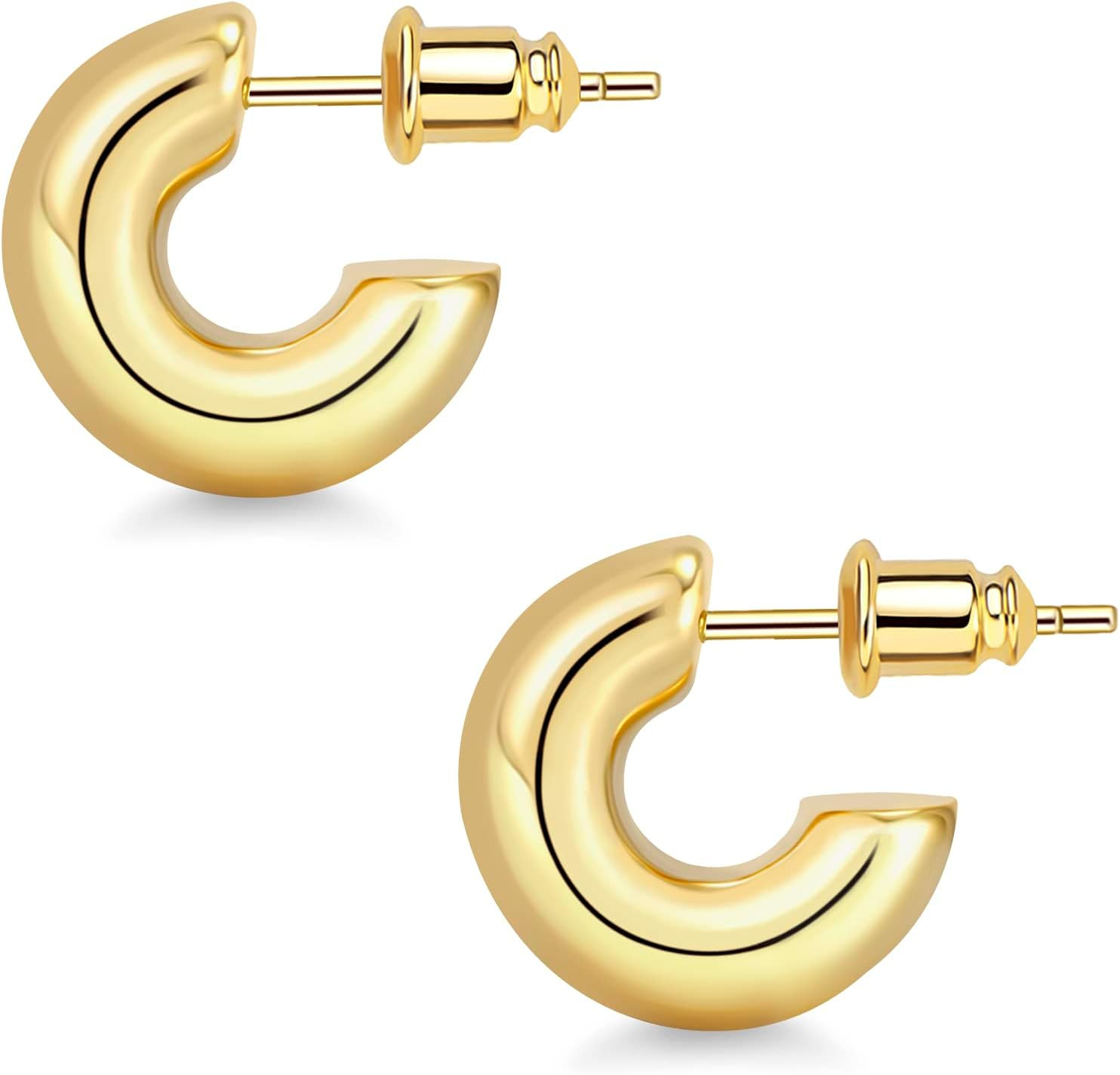 Gold Hoop Earrings, 14K Gold Plated Chunky Small Hoop Earrings for Women Lightwe