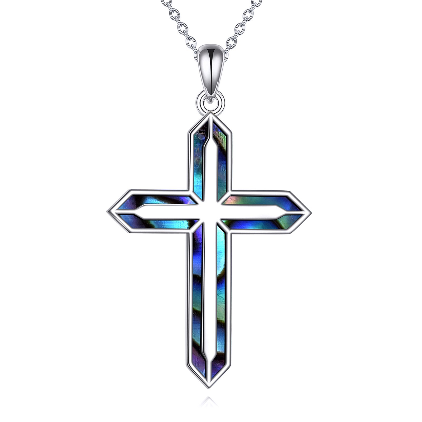 Religious Cross Necklace Sterling Silver Abalone Shell Cross Pendant Necklace