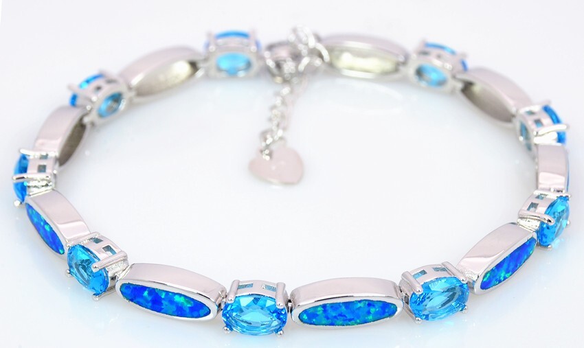 Hawaii Blue Opal Waves Cuff Bracelet 925 Sterling Sliver Jewelry For Women Girls