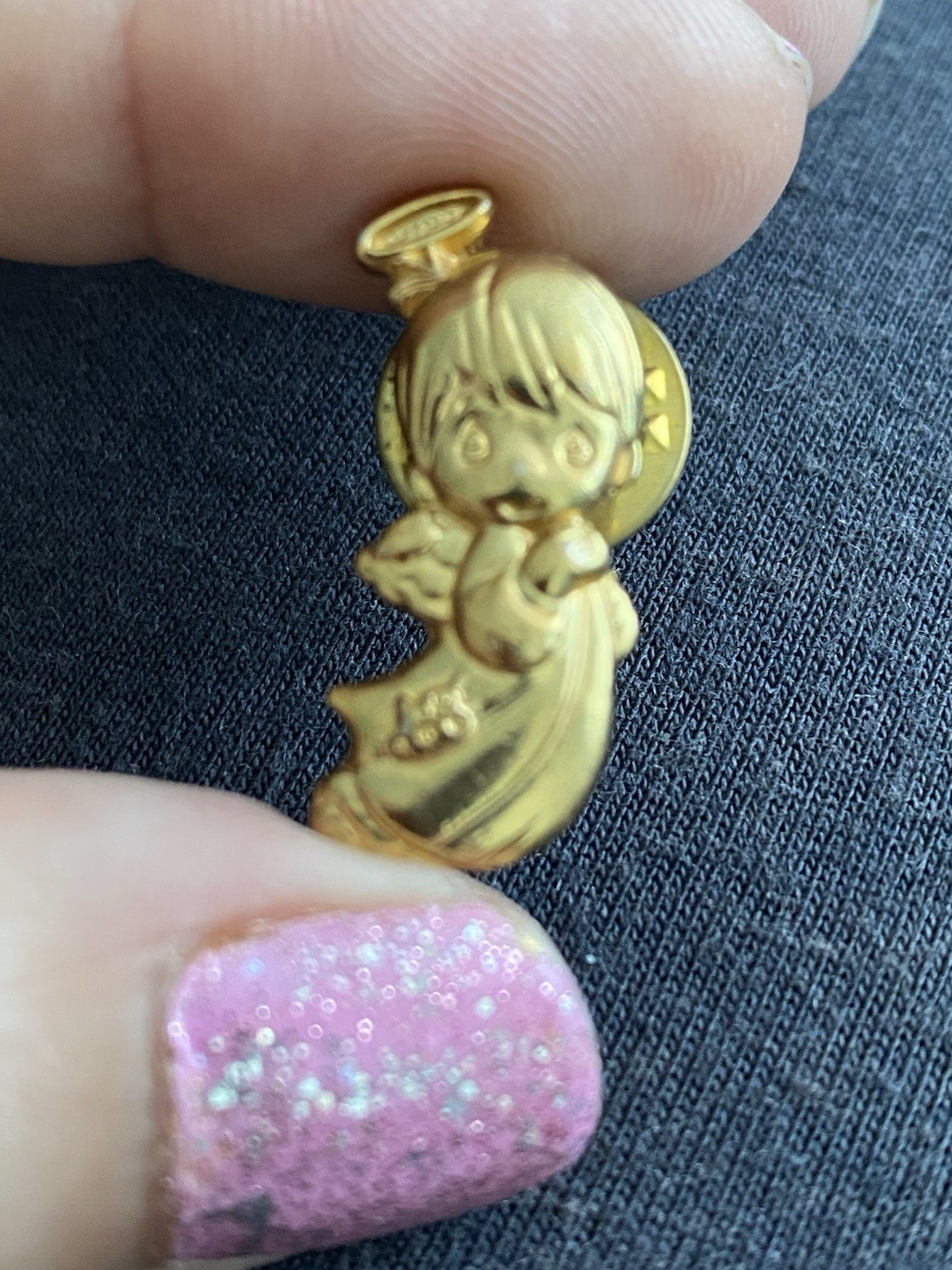 Vintage Precious Moments Gold Tone Mini Angel Small Pin Signed