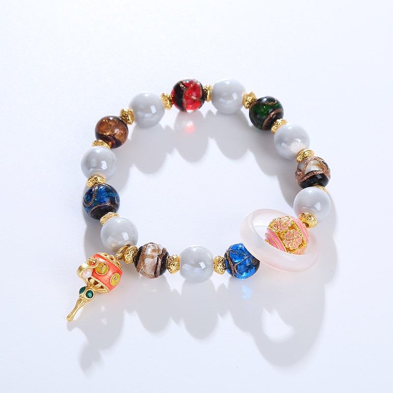 Fragrant Gray Ceramic Glazed Bracelet Retro Literary and Ethnic Style Beads