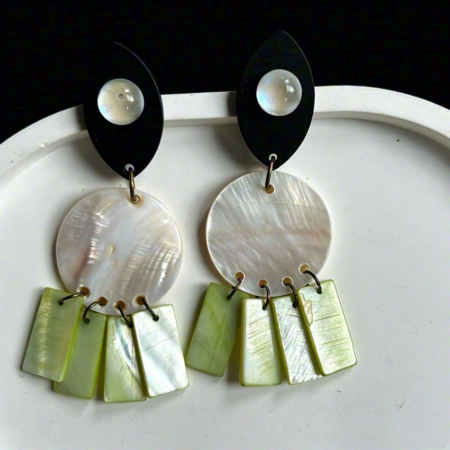 Forest Style Green Shell Drop Earrings Wood Splicing Statement Dangle Jewelry