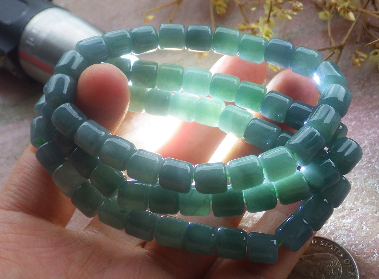 1 Pcs Icy Green 100% A JADE Jadeite Bead Beads Bangle Bracelet 7 inches 734761