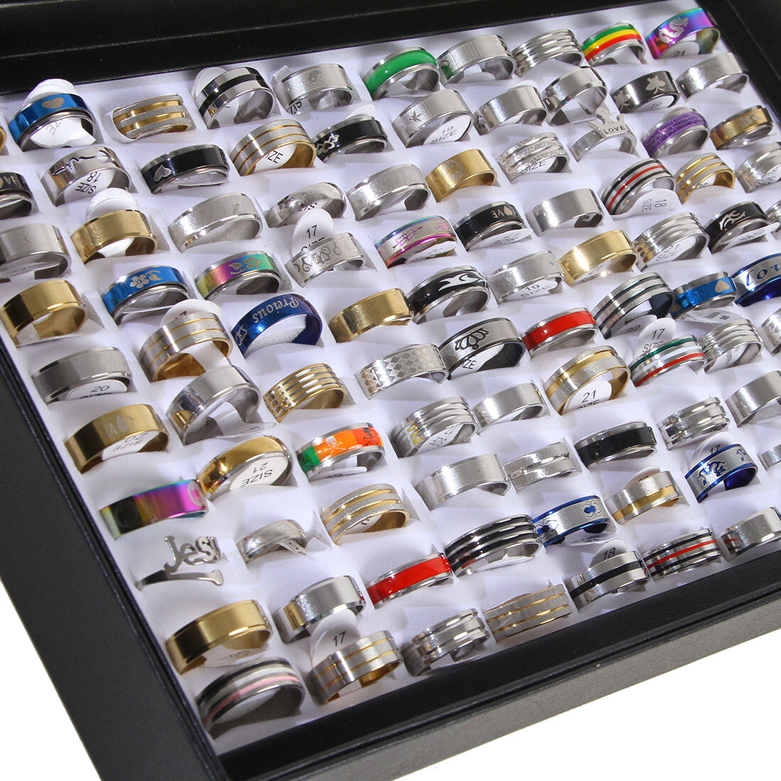 100pcs Mixed Rings Wholesale Lot Bulk Finger Band Rings for Men Women Jewelry