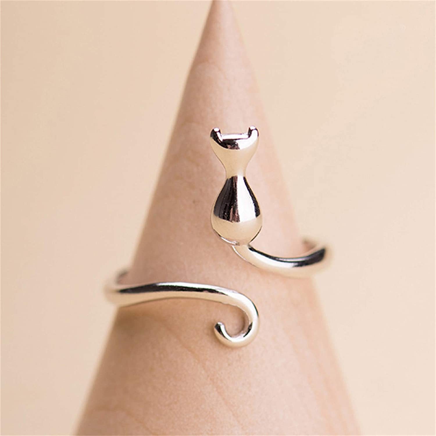 Cute Cat Sterling Silver Engagement Open Toe Rings Pet Lovers Dainty Adjustable