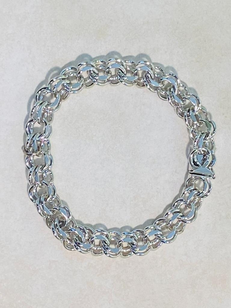 JB PAT 3308517 Silver Plated Double Curb Link Bracelet 8″ ~ 20.1g ~ 9-H1548