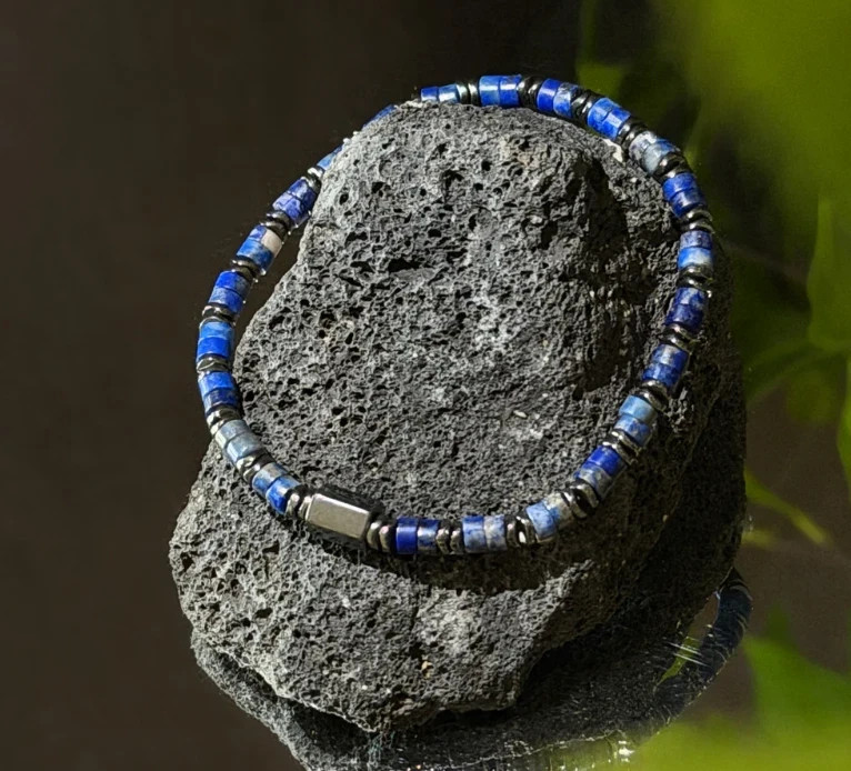 Genuine Lapis Lazuli Hematite Protection Bracelet Healing Energy Grounding Men