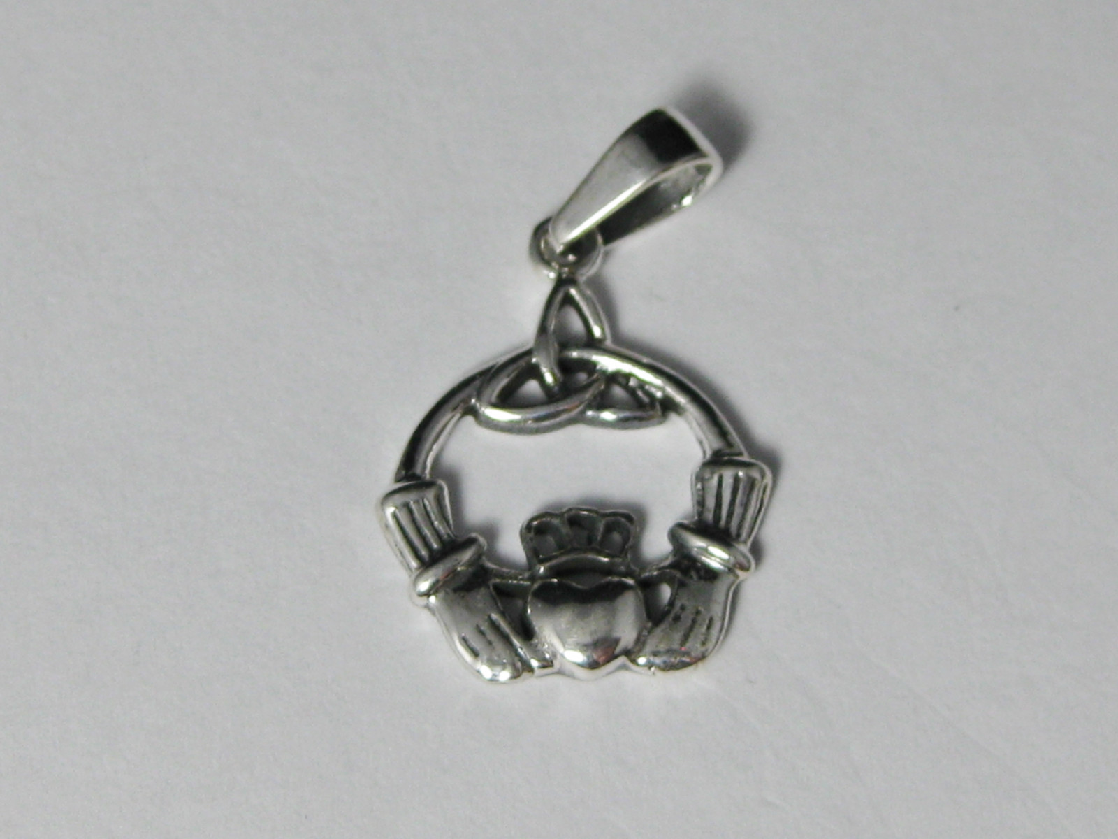 .925 Sterling Silver Claddagh with Celtic Knot Pendant J 72