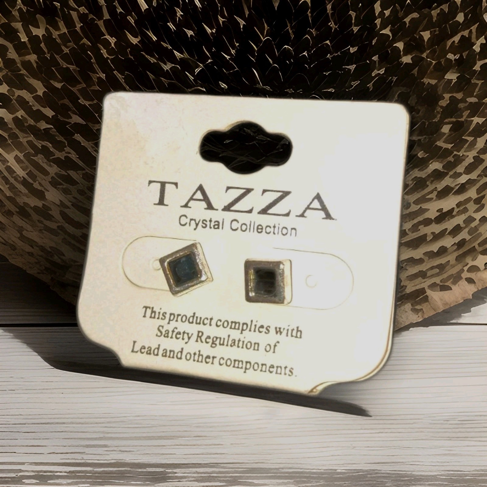 TAZZA Gold Tone Square Black Crystal Stud Earrings Nickel-Free Fast Shipping
