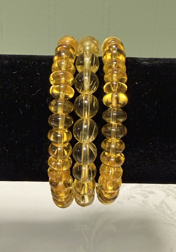 Citrine Bracelets 7 1/2 Inches Natural Gemstones Set of 3 Stretch Bracelets Gift