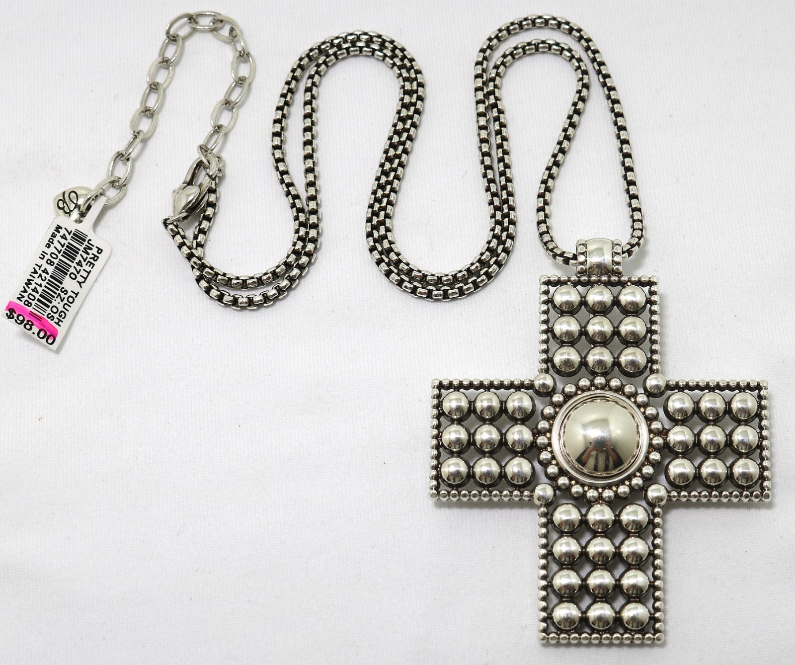 Brighton Rare PRETTY TOUGH NWT $98 Silver Reversible Large Cross Necklace