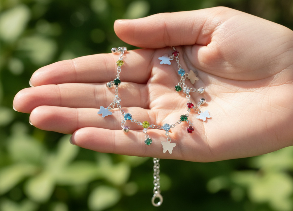 Boho 925 Silver Plated Butterfly Anklet | Multi Color CZ Stone Chain Jewelry