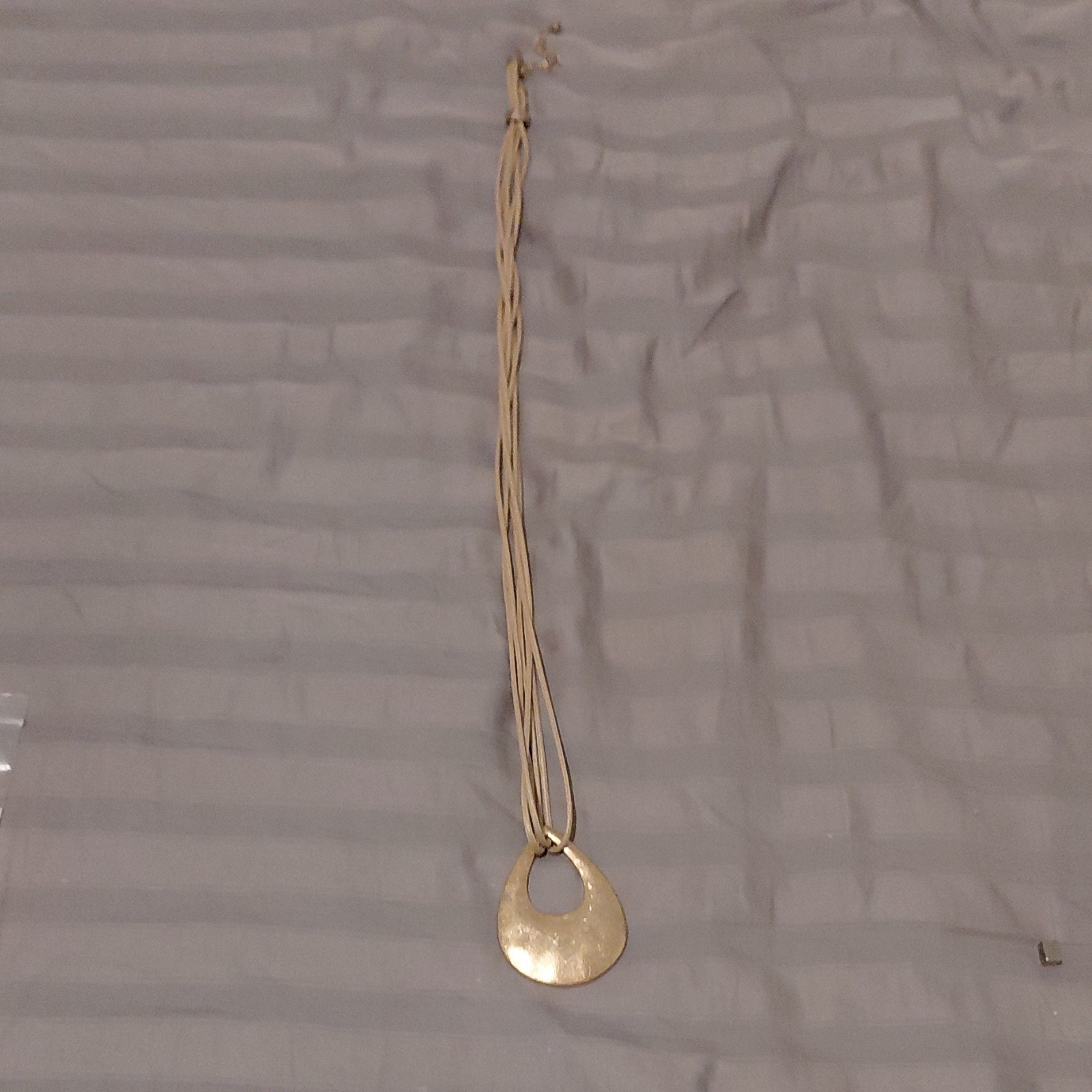 Gold Tone Asymmetrical Pendant Cord Necklace Lobster Clasp 19-24 in