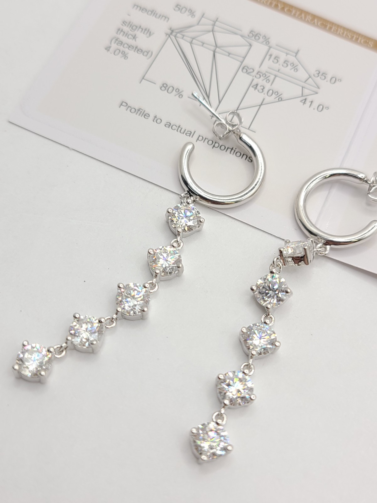 GRA 3.00cttw Moissanite 14mm Huggie Hoop Dangling Crystal Earrings Silvertone