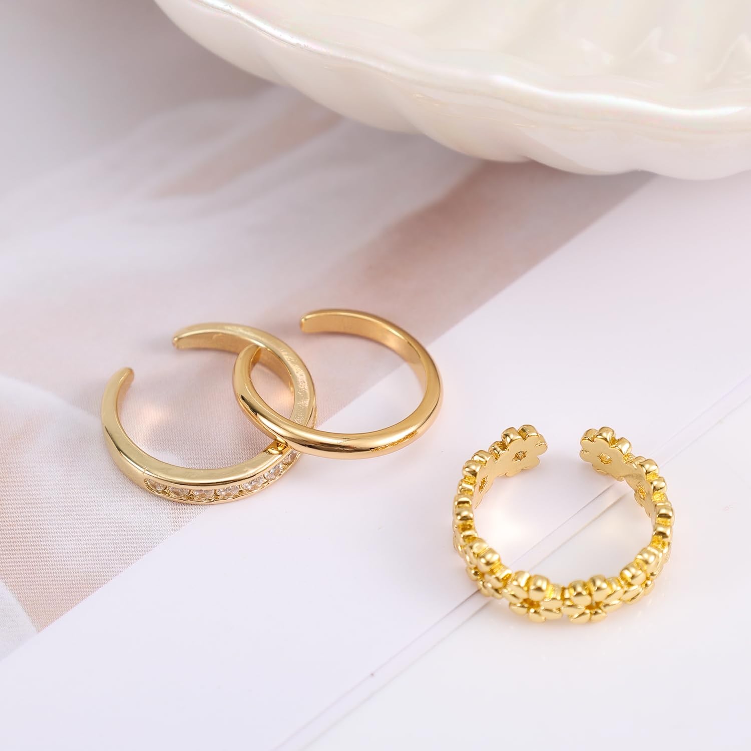 3pcs Gold Toe Rings, Open Adjustable Copper Toe Ring Set Flower Diamond Plain…