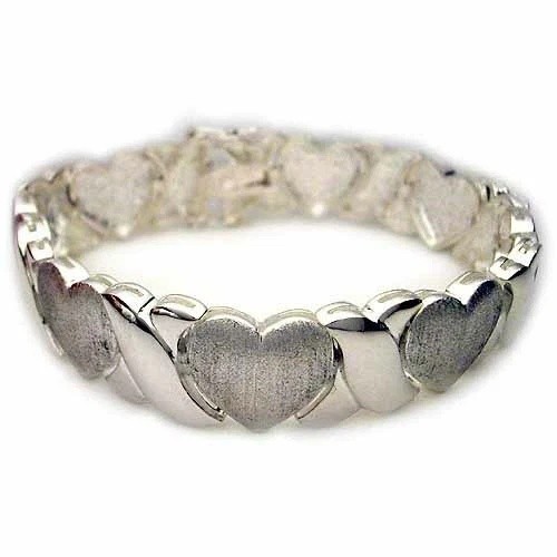 925 Silver Polished & Satin X & Heart Stampato Bracelet, 7″