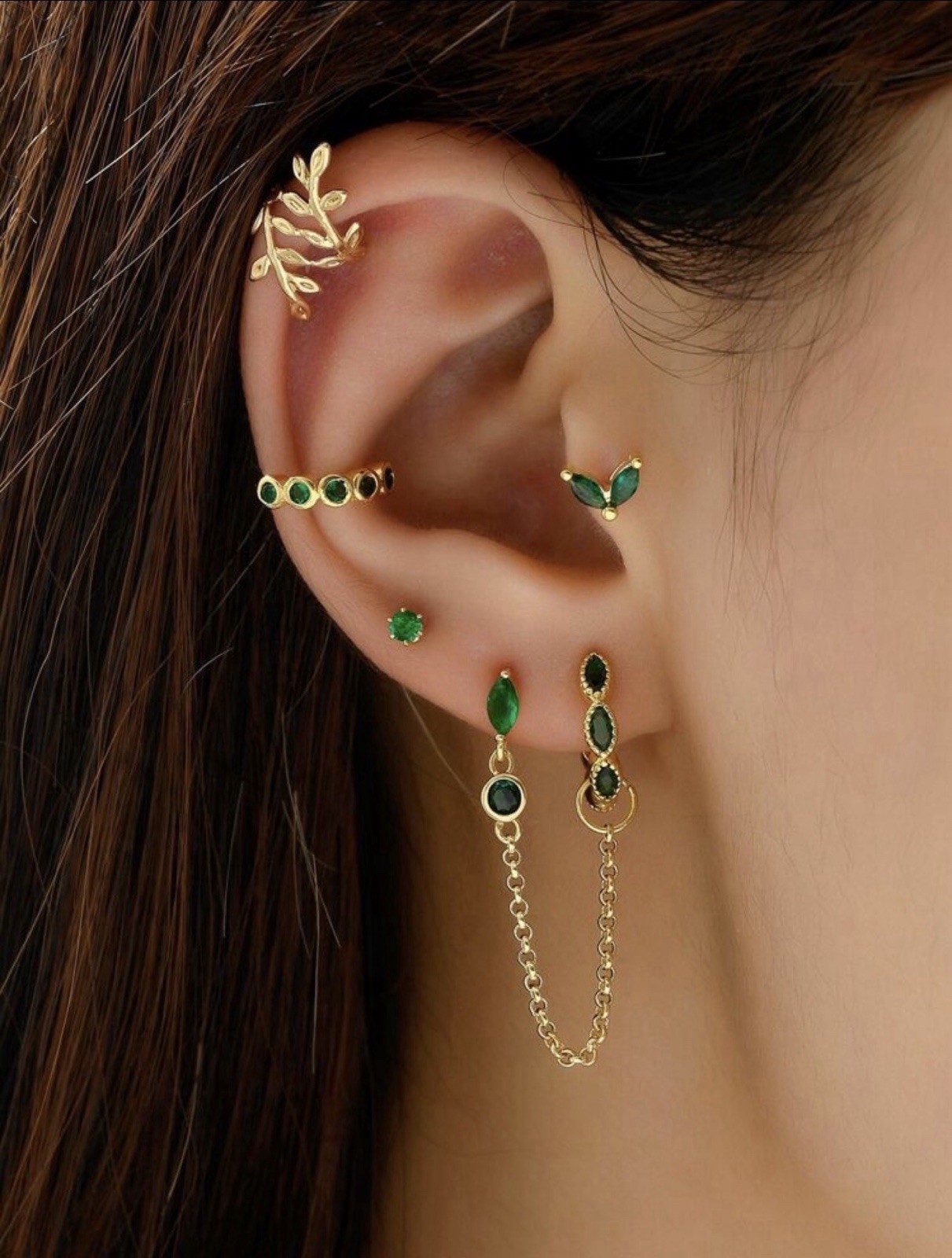 Elegant 6 Pcs / set Earrings Green Zirconia