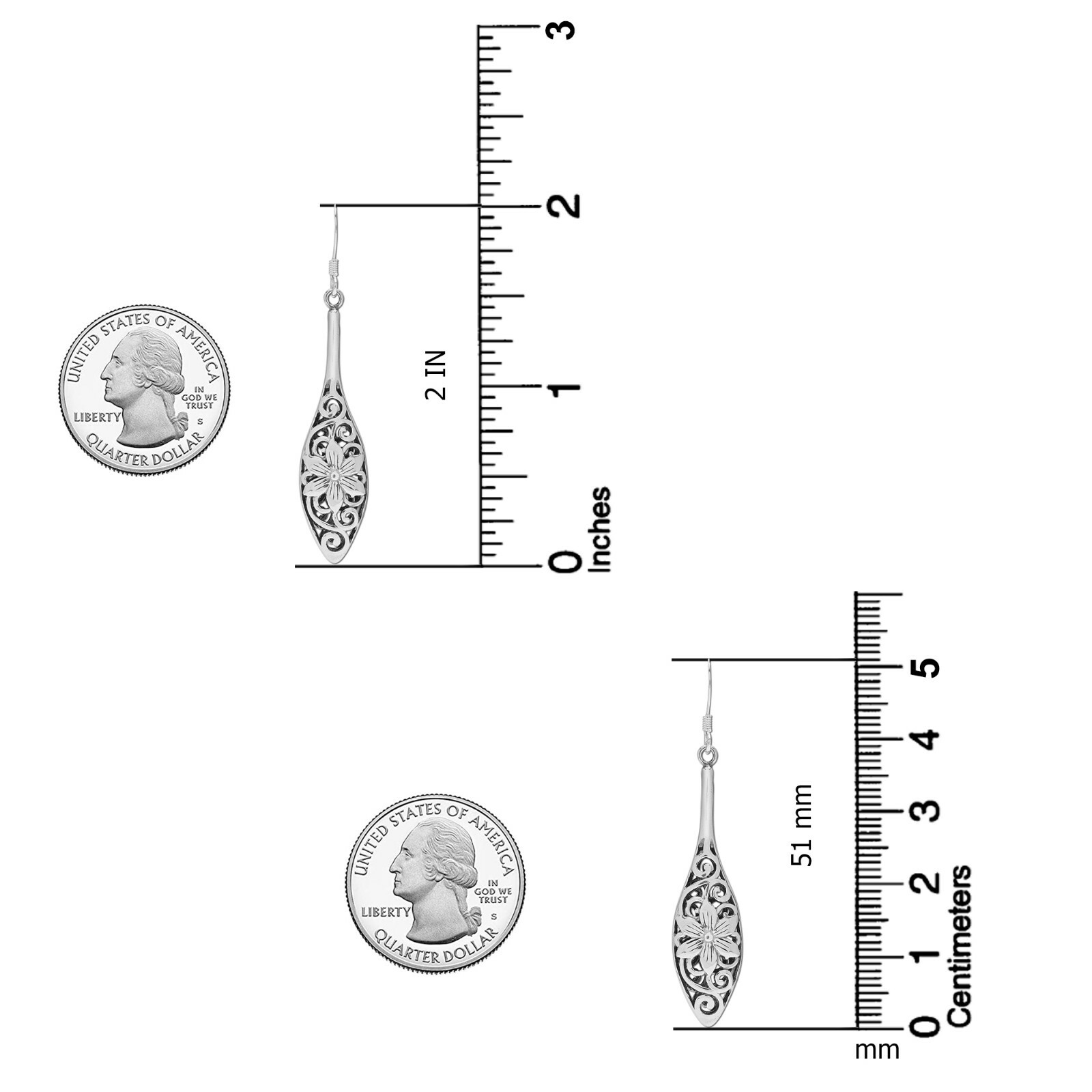 925 Sterling Silver Antique Jewelry Filigree Drop Dangle Earrings for Women 51MM