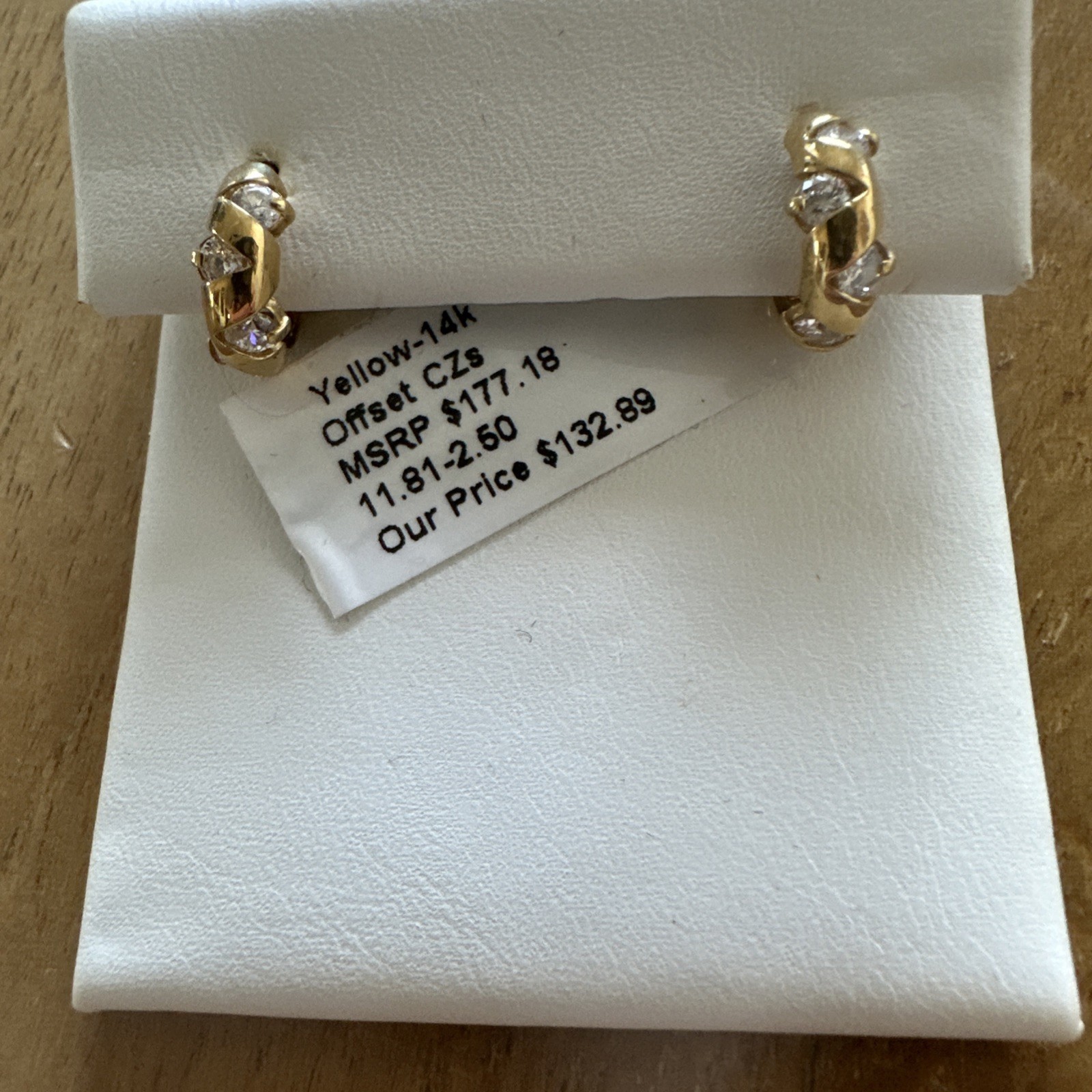 Yellow 14k Offset CZs Huggie Earrings 11.81-2.50 Weight Of 2.44 Grams