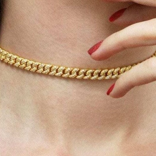 Gold Over Silver 6.5mm Simulated Diamond Miami Necklace 14-22″ Adjustable