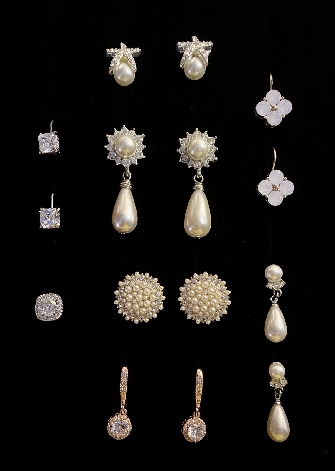 Lot Of Cubic Zirconia CZ Faux Pearl Drop Dangle Stud Post Pierced Earrings