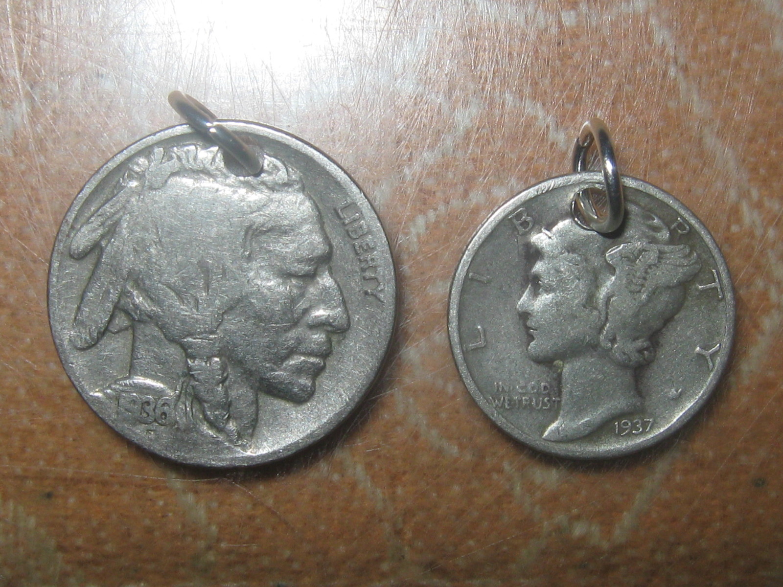 VINTAGE ANTIQUE LOT OF MERCURY DIME + BUFFALO NICKEL CHARMS PENDANT NECKLACES