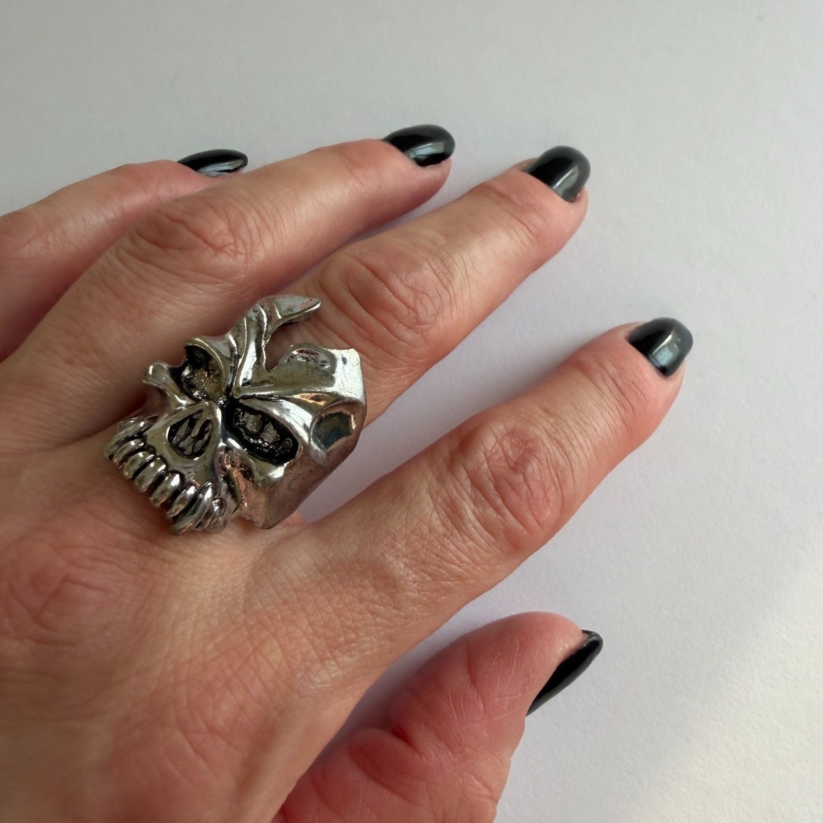 Fleur De Lis Skull Statement Ring Silver Tone Gothic Baroque Unisex Sz 8.75