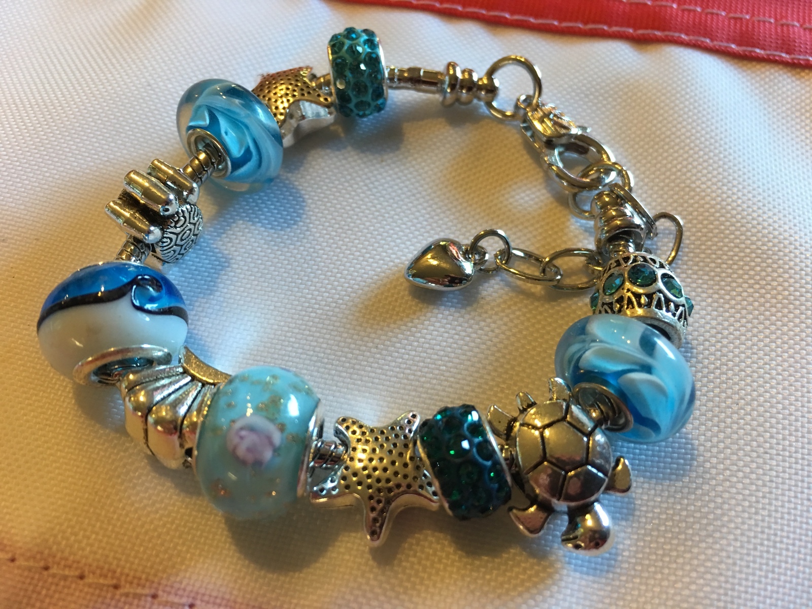 BRACELET BLUE silver color murano 20cm beads gift jewelry mother beautiful #12