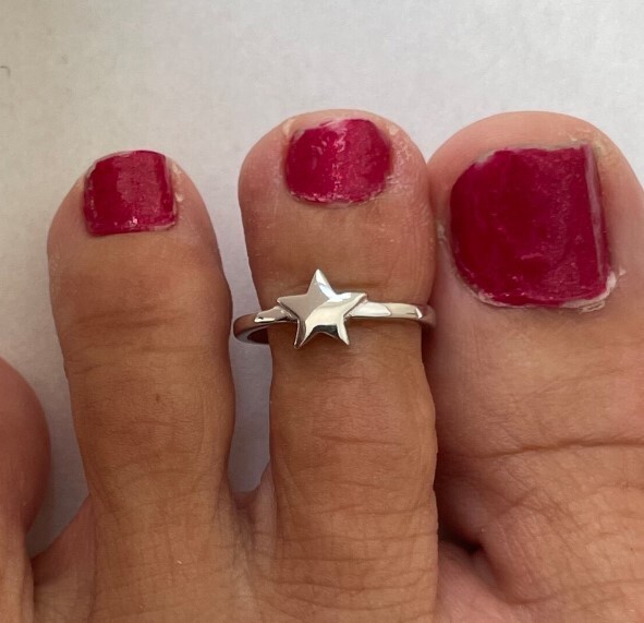 Anniversary Gift For Women’s Solid Metal Adjustable Star Toe Ring 925 Silver
