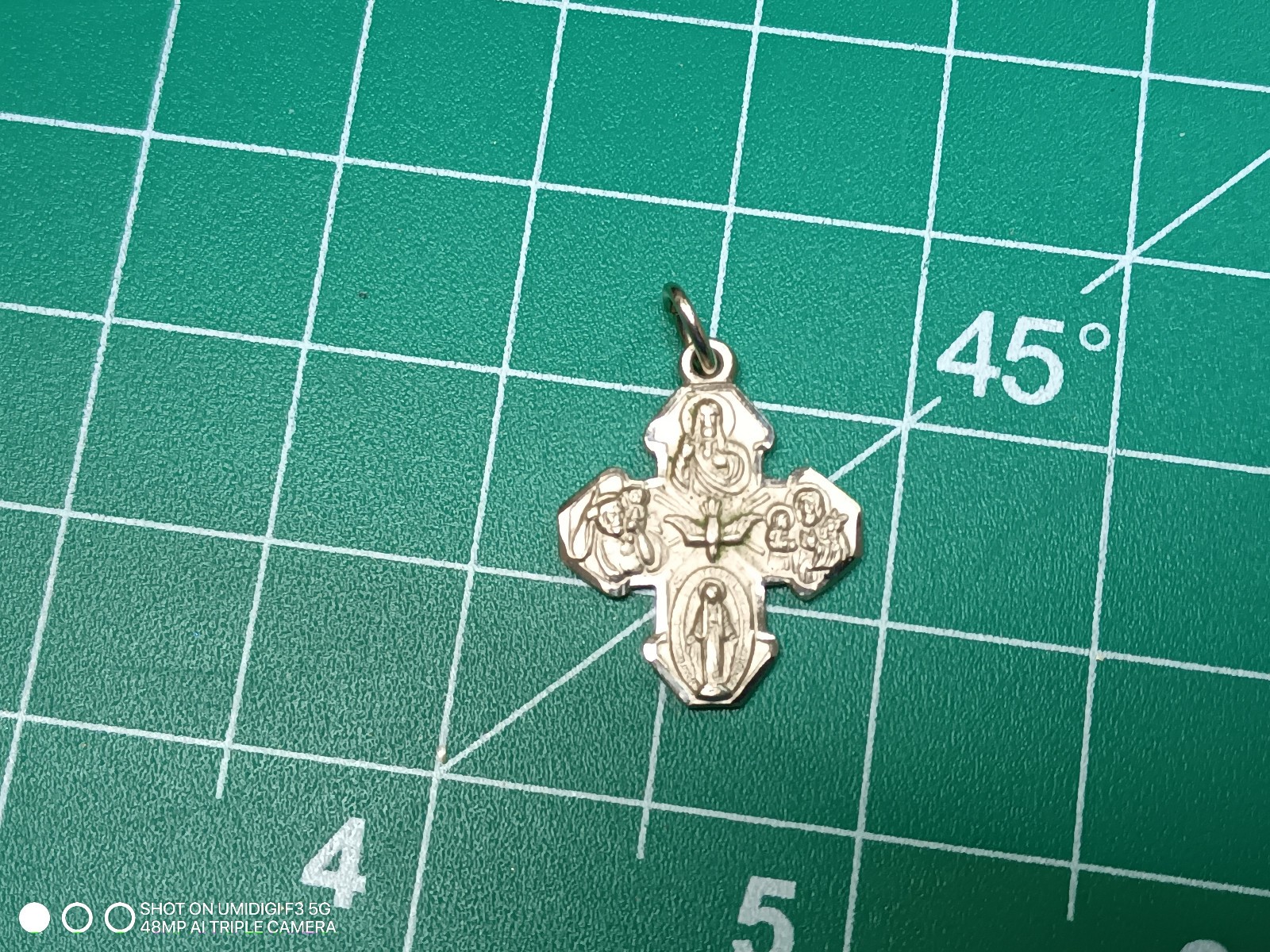 Vintage LM Marked Stainless Steel Small Religious Cross Floating Pendant
