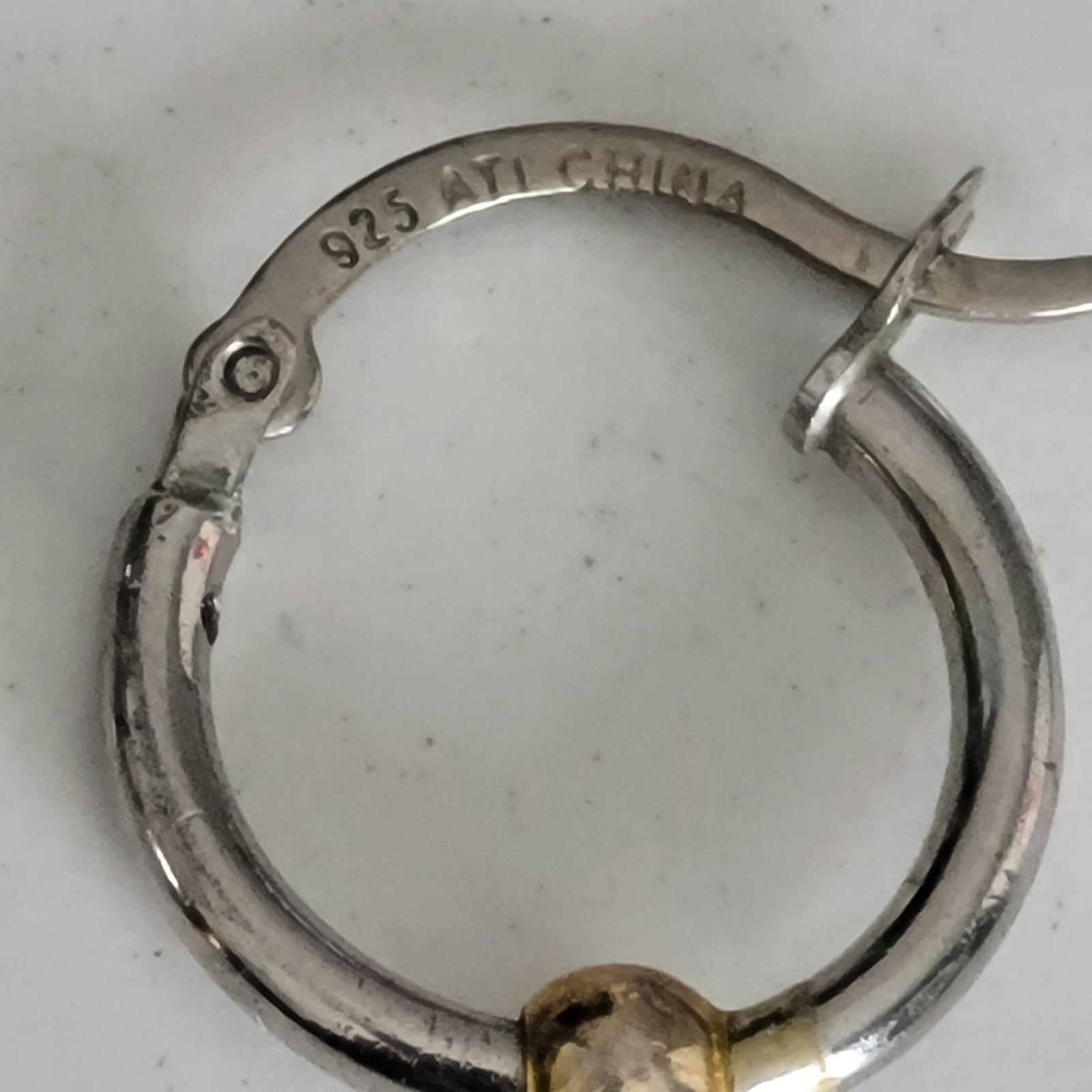 Sterling Silver Hoop Gold Tone Ball Hoops Dangle Pierced Earrings CHINA ATI .925