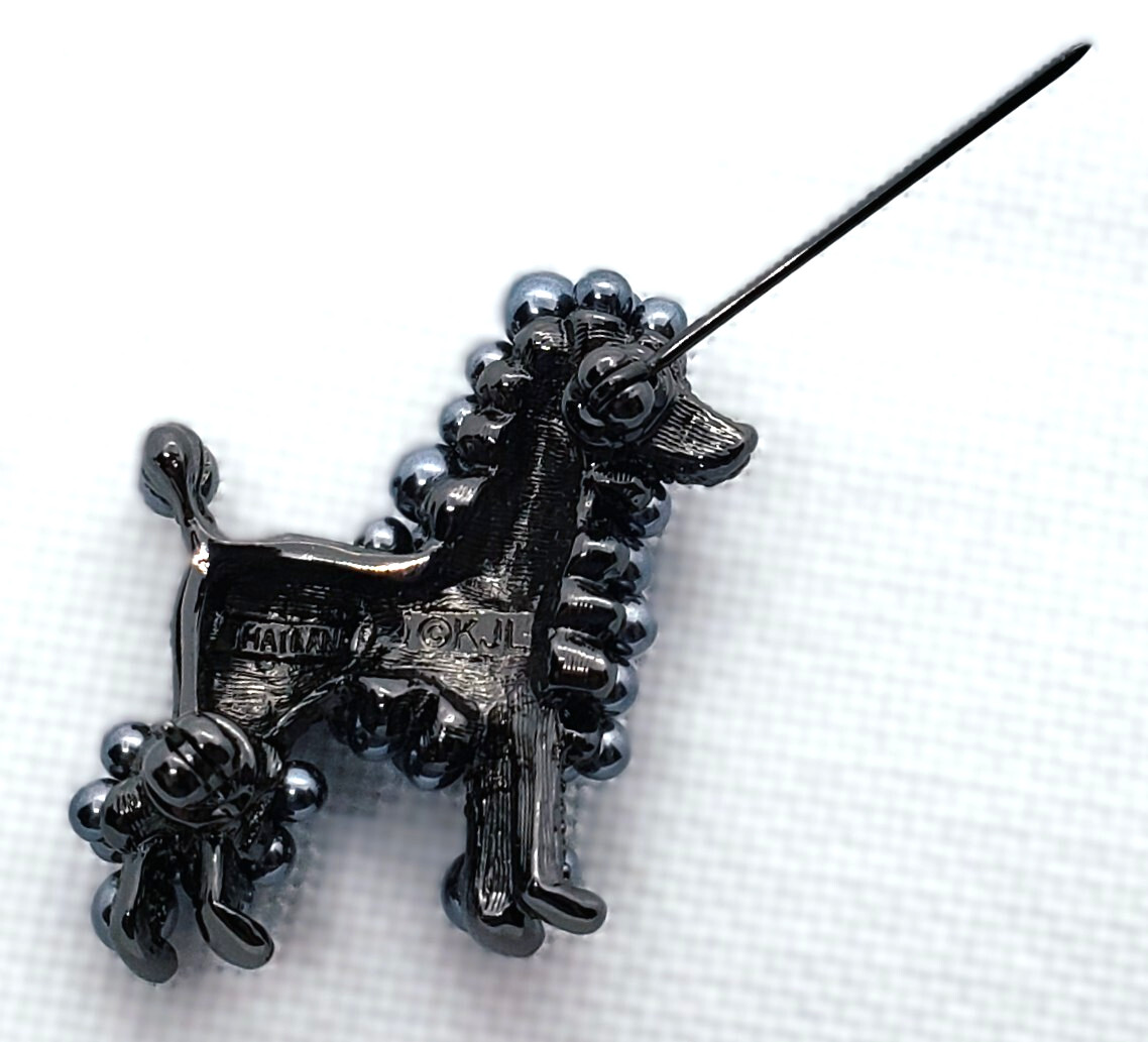 Kenneth Jay Lane Pin Brooch Gunmetal Faux Pearls Rhinestones KJL Vintage New 337