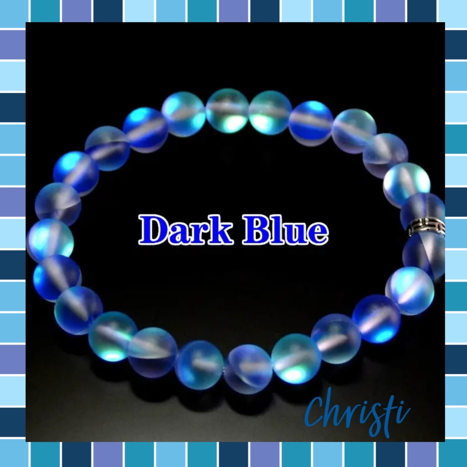 Mermaid Glass Crystal Moon Stone Beaded Bracelet Dark Blue Matte Shining Stone