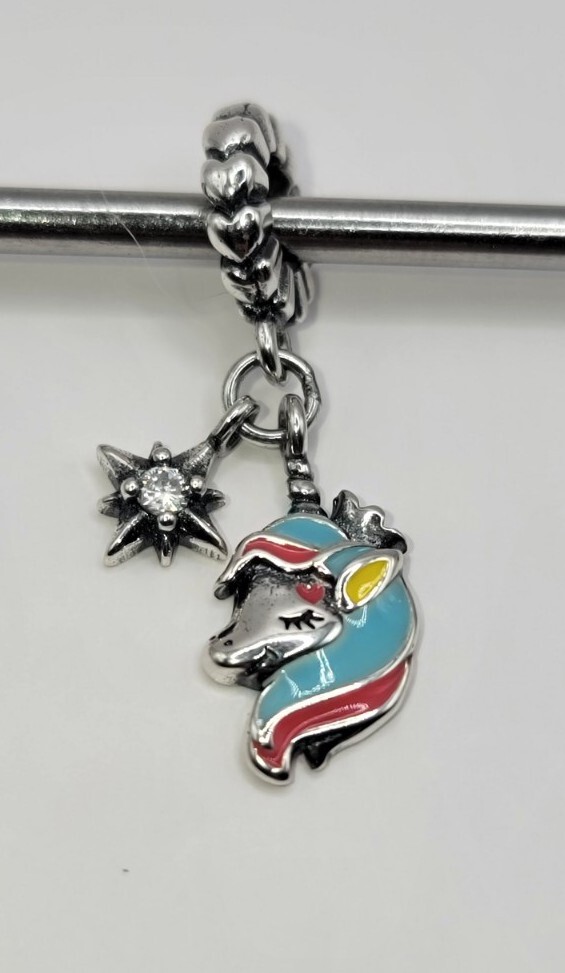 Authentic L’Amour Sterling Silver Pink Star Unicorn Dangle Charm A57