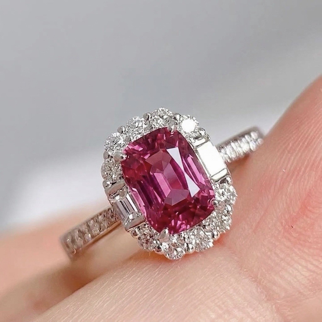 Cushion Cut Pink Tourmaline Ring 925Sterling Silver Engagement Ring Gift For Her