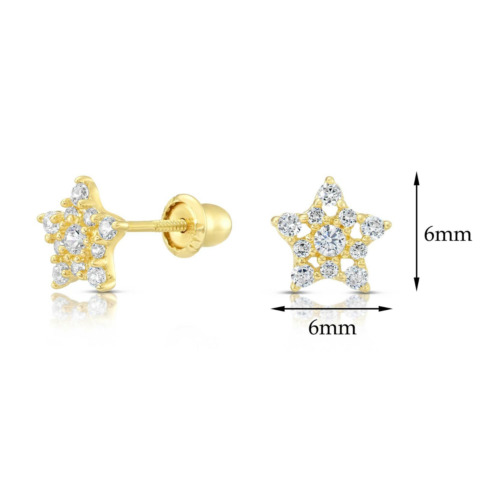 10K Real Solid Yellow Gold Baby Star CZ Sleeper Studs Earrings Screw-back