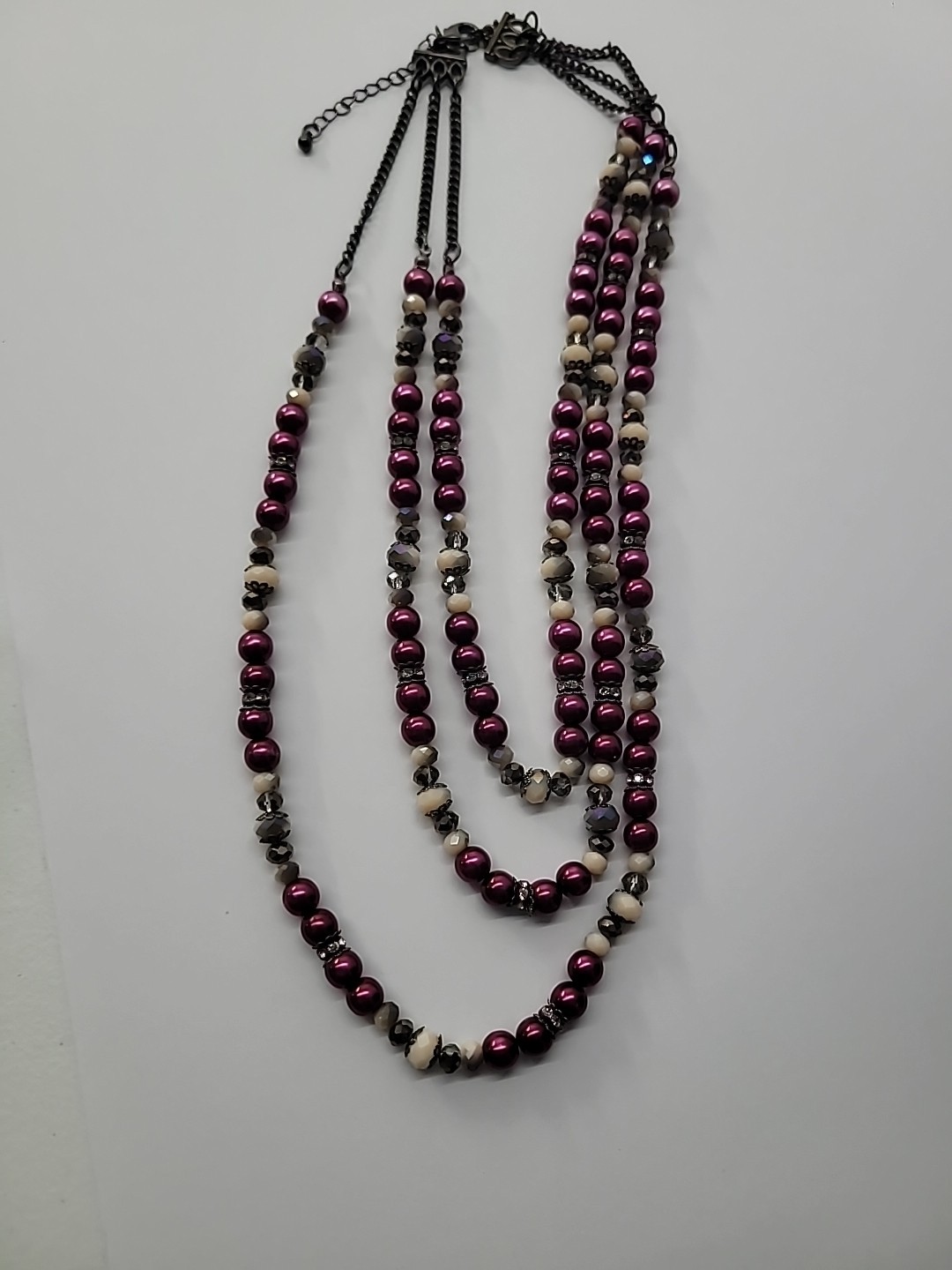 Vintage Necklace Beaded Pink Purple White Crystals Jewelry Costume